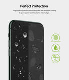 iPhone 11 Pro Max Screen Protector | Dual Easy Film - iPhone 11 Pro Max Screen Protector - Split screen showing water beads on one side and fingerprint resistance on other.