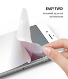 iPhone 7 / 8 / SE 2020 Screen Protector | Dual Easy Film - iPhone 7 / 8 / SE 2020 Screen Protector - Hand applying a dual-layer screen protector to a white iPhone screen.