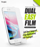 iPhone 7 / 8 / SE 2020 Screen Protector | Dual Easy Film - Transparent screen protector film being applied to an iPhone.