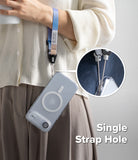 Dual Hand Slim Strap - A person wears a colorful wrist strap attached to a clear phone case via a single strap hole.