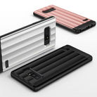 Galaxy Note 8 Case | Flex S Pro - Three ribbed phone cases in silver, rose pink, and black arranged on a white background.