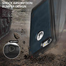 iPhone 7 Case | Flex S - Navy blue phone case hitting dirt with a zoomed-in view of the shock-absorbing air space corner.