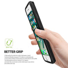 iPhone 7 Case | Flex S - A hand holding an iPhone 7 in a black, slim-fit protective case, highlighting the non-slip grip.