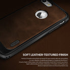 iPhone 7 Case | Flex S - Brown leather-textured phone case with black TPU edges and a circular cutout for the Apple logo.