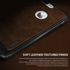 iPhone 7 Plus Case | Flex S - Brown leather-textured phone case with black TPU edges and a circular cutout for the Apple logo.