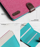 Card Holder | Flip [2 Pack] - Pink fabric card holder with magnetic clasp, non-slip pad, and teal interior card slots.
