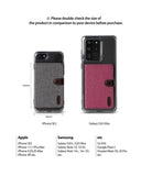 Card Holder | Flip [2 Pack] - Two phones with attached card holders showing dimensions and a list of compatible device models.