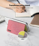 Card Holder | Flip [2 Pack] - Red fabric card holder attached to a phone acting as a stand with a non-slip silicon pad detail.