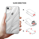 iPhone 8 / 7 / SE 2020 Case | Flow - Hand holding a clear phone case with three diagrams showing how to slide the phone in.