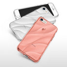iPhone 8 / 7 / SE 2020 Case | Flow - Two iPhones with clear, wavy-patterned protective cases in rose gold and transparent.