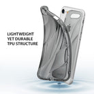 iPhone 8 / 7 / SE 2020 Case | Flow - Flexible smoke black TPU case partially removed from a silver iPhone with text.