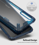 Galaxy A70 Case | Fusion-X - Blue rugged phone case with clear back and dot matrix pattern to prevent watermarks.
