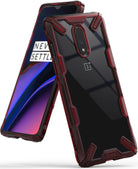 OnePlus 7 Case | Fusion-X - A rugged, transparent red and black protective case on a OnePlus 7 smartphone.