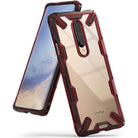 OnePlus 7 Pro Case | Fusion-X - Ruby red rugged protective case with a clear back panel on a OnePlus 7 Pro smartphone.