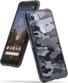 Google Pixel 3a XL Case | Fusion - Black and white camouflage phone case on a Google Pixel 3a XL showing front and back.