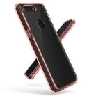 OnePlus 5T Case | Fusion - Rose gold transparent protective phone case shown from back and front angles on white background.