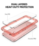 Redmi Note 5 / 5 Plus | Fusion - Exploded view of a rose gold phone case showing a hard PC back and flexible TPU bumper.