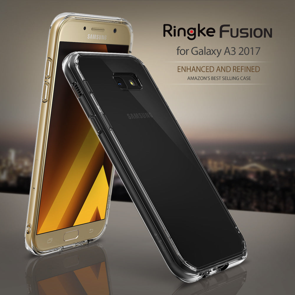 Galaxy A3 (2017) Case | Fusion - Smoke Black - Two Samsung Galaxy A3 phones in clear and smoke black cases.