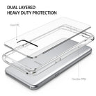 Galaxy S8 Plus Case | Fusion - Exploded view of a clear dual-layer phone case with hard PC and flexible TPU components.