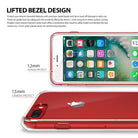 iPhone 8 Plus / 7 Plus Case | Fusion - Diagram showing 1.2mm screen and 1.5mm camera raised bezels on a clear phone case.