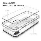 iPhone X Case | Fusion - Exploded view of a clear iPhone X case showing a hard PC back panel and a flexible TPU bumper.