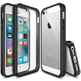 iPhone SE / 5s / 5 Case | Fusion - Clear phone case with black bumper shown from front, back, and bottom angles.