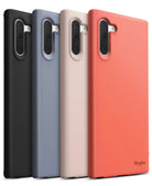 Galaxy Note 10 Case | Air-S - Four Galaxy Note 10 cases in black, blue, beige, and coral arranged in a row, showing camera cutouts.