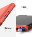 Galaxy Note 10 Case | Air-S - Coral phone case showing responsive side buttons and easy access to the S Pen stylus.