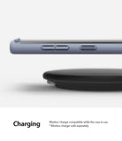 Galaxy Note 10 Case | Air-S - Lavender Gray phone case on a smartphone hovering above a black wireless charging pad.