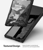 Galaxy Note 10 Case | Fusion-X - Black phone case with a semi-transparent 3D camouflage pattern and rugged bumper edges.