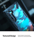 Galaxy Note 10 Case | Fusion-X - Black rugged phone case with a semi-transparent blue camo 3D textured back panel.