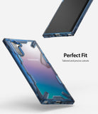 Galaxy Note 10 Case | Fusion-X - Blue Fusion-X case on a Galaxy Note 10 showing precise cutouts and a clear back.