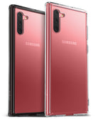 Galaxy Note 10 Case | Fusion - Two red Samsung Galaxy Note 10 phones in clear and black-rimmed protective cases.