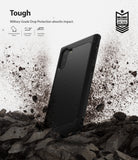 Galaxy Note 10 Case | Onyx - Black - Black phone case with brushed texture hitting dirt, highlighting military-grade drop protection.