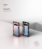 Galaxy S10 5G Case | Fusion-X - Two Galaxy S10 5G phones in red and black Fusion-X rugged cases standing on a white surface.