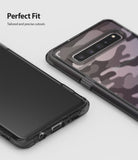 Galaxy S10 5G Case | Fusion - Clear phone case with black camo pattern on a Galaxy S10 5G showing precise camera cutouts.