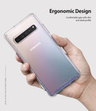 Galaxy S10 5G Case | Fusion - Hand holding a Samsung Galaxy S10 5G with a clear, glittery protective phone case.