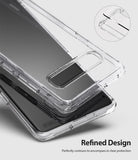 Galaxy S10 5G Case | Fusion - Clear glitter phone case hovering over a Galaxy S10 5G, showing a close-up of the camera cutout.