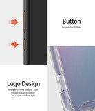 Galaxy S10 5G Case | Fusion - Close-up of responsive phone buttons and the Ringke logo on a clear protective case.