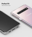 Galaxy S10 5G Case | Fusion - Clear protective case on a pink gradient Samsung phone with precise port and camera cutouts.
