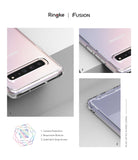 Galaxy S10 5G Case | Fusion - Three close-up views of a clear phone case highlighting camera, buttons, and strap access.