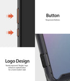 Galaxy S10 5G Case | Fusion - Close-up of responsive phone buttons and the Ringke logo on a sleek, modern protective case.