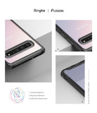 Galaxy S10 5G Case | Fusion - Three close-up views of a phone case highlighting camera protection, buttons, and strap access.