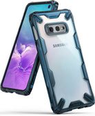 Galaxy S10e Case | Fusion-X - Samsung Galaxy S10e with a clear, blue-tinted rugged protective case featuring reinforced corners.