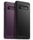 Galaxy S10 Case | Onyx - Two Galaxy S10 phones in black and purple Onyx cases with textured top and bottom panels.