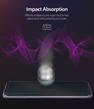 Galaxy S8 Screen Protector | Full Cover (2P) - Impact absorption graphic showing a ball hitting a phone screen.
