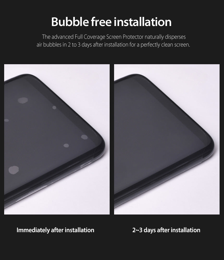 Galaxy S8 Plus Screen Protector | Full Cover (2P) - Comparison showing air bubbles disappearing after 3 days.