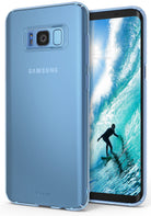 Galaxy S8 Plus Case | Slim - Blue frosted slim case on a Samsung Galaxy S8 Plus showing the back and front with a surfer screen.