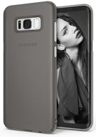 Galaxy S8 Plus Case | Slim - Frost gray slim phone case on a Samsung Galaxy S8 Plus displaying a woman on the screen.