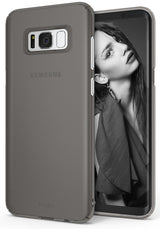 Galaxy S8 Plus Case | Slim - Frost gray slim phone case on a Samsung Galaxy S8 Plus displaying a woman on the screen.